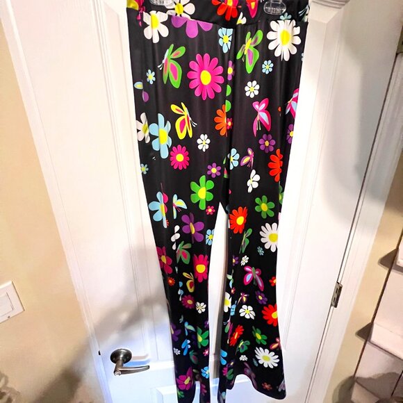 Heart Raves Daisy-Butterflies-60's Hippie Floral Flare leg Stretch Women's Pants - Picture 7 of 10